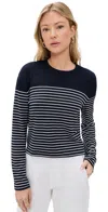 Rag & Bone The Knit Stripe Boxy Long Sleeve Tee Navy Ivory In Navy Ivory