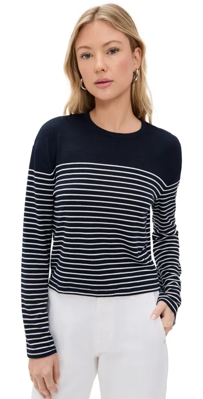 Rag & Bone The Knit Stripe Boxy Long Sleeve Tee Navy Ivory