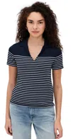 Rag & Bone The Knit Stripe Polo Navy/ivory In Navy/ivory