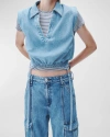 Rag & Bone Fiona Ultra Featherweight Sleeveless Denim Crop Top In Billie