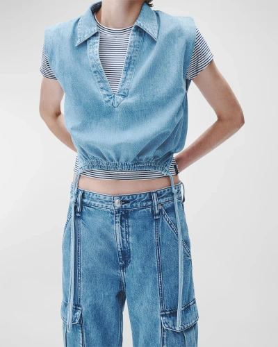 Rag & Bone Fiona Ultra Featherweight Sleeveless Denim Crop Top In Billie