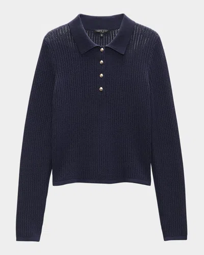 Rag & Bone Viola Long-sleeve Polo Top In Indigo