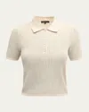 Rag & Bone Viola Open-knit Polo Top In Turtledove