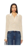 Rag & Bone Womens Ivorymult Viola Striped Long-sleeve Cotton-blend Knit Polo Shirt Xs In Beige