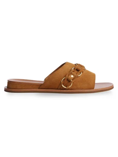 Rag & Bone Women's Beau Chain-embellished Suede Slide Sandals In Tobacco Suede