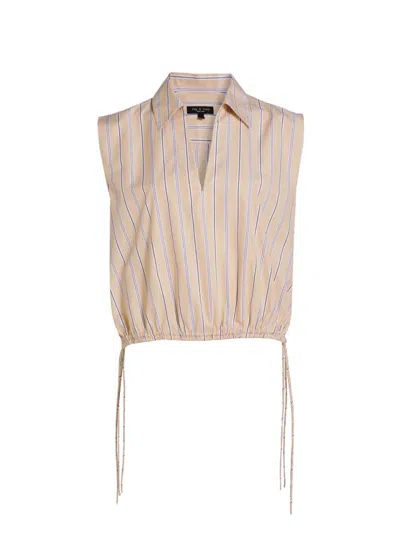 Rag & Bone Fiona Cropped Striped Cotton-poplin Blouse In Khaki Multi