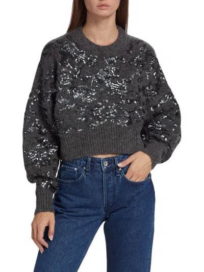 Rag & Bone Women's Liza Sequined Cropped Sweater In Dark Grey