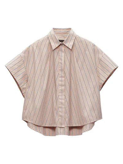 Rag & Bone Women's Martha Stripe Poplin Shirt In Khaki Stripe