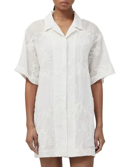 Rag & Bone Women's Reed Floral Embroidered Mini Shirt Dress In White