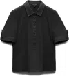 Rag & Bone Women's Ribbed Mixed Media Short Sleeve Polo, Black In Black