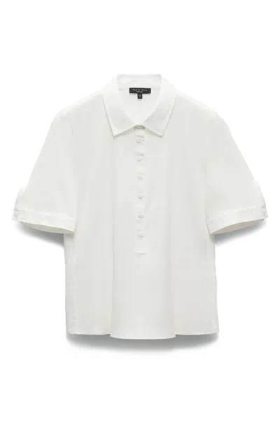 RAG & BONE RAG & BONE WOMEN'S RIBBED MIXED MEDIA SHORT SLEEVE POLO, WHITE