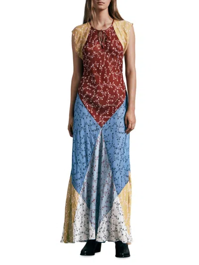 Rag & Bone Patchwork Floral-print Voile Maxi Dress In Blue