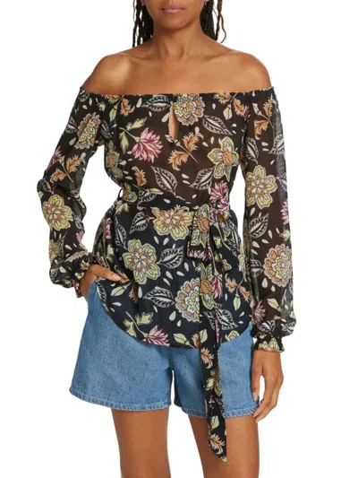 Rag & Bone Women's Sierra Floral Off The Shoulder Top In Black Floral