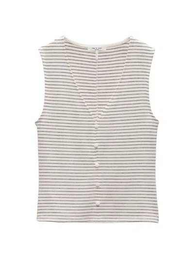 Rag & Bone The Knit Stripe Button Up Tank Ivorymult In Ivory Multi