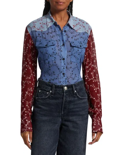 Rag & Bone Women's Wyatt Patchwork Floral Shirt In Dark Blue Floral