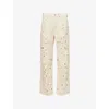 Rag & Bone Womens Blue Logan Floral Cut-out Wide-leg Denim Jeans