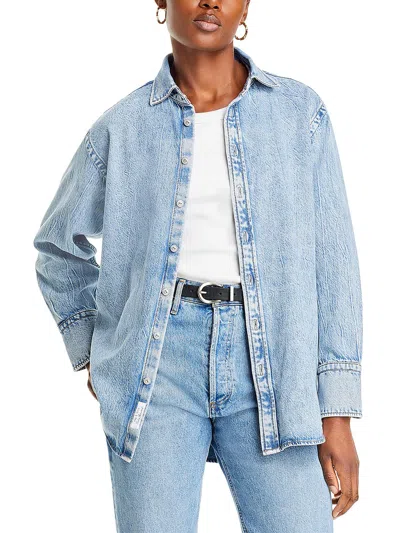 Rag & Bone Embroidered Acid-wash Denim Shirt In Light Denim