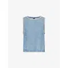 Rag & Bone Womens Ultra Featherweight Myla Embellished Denim-blend Top Pacific Jwl In Pacific Jwl
