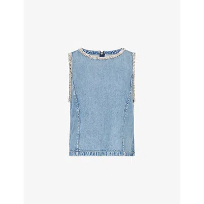 Rag & Bone Womens Ultra Featherweight Myla Embellished Denim-blend Top Pacific Jwl
