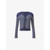 Rag & Bone Womens Indgo Chiara Striped Cotton-blend Cardigan In Blue