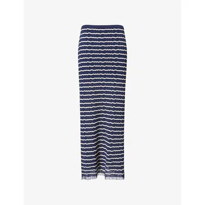 Rag & Bone Womens Indgo Chiara Striped Cotton-blend Maxi Skirt