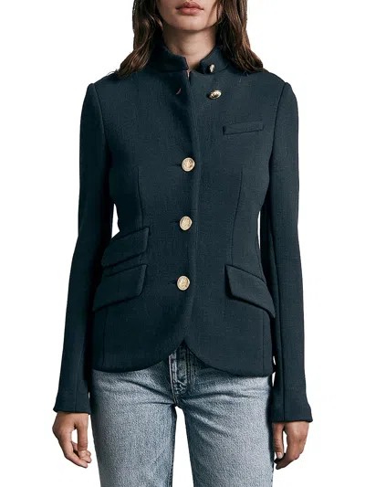 Rag & Bone Womens Solid Wool Collarless Blazer In Black