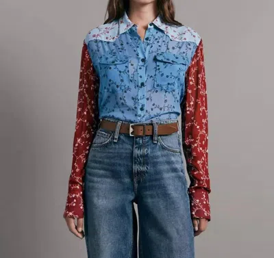 Rag & Bone Wyatt Patchwork Shirt In Dark Blue Flower In Multi