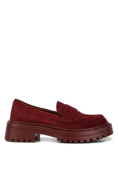 Rag Company Honora Suede Chunky Loafers In Burgundy In White