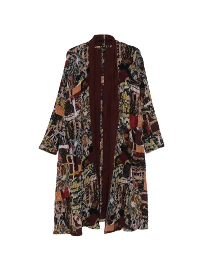 Raga Abstract-print Crinkled Coat In Brown