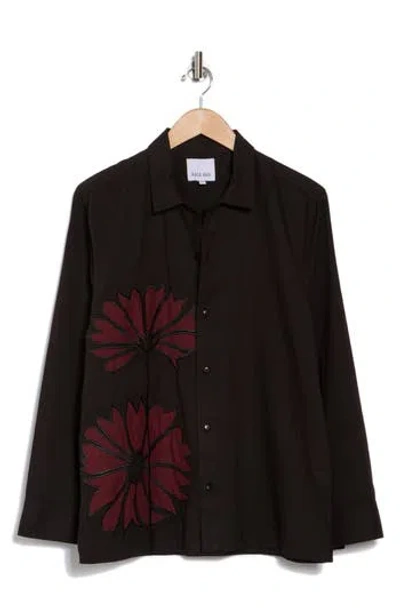 Raga Embroidered Flower Cotton Button-up Shirt In Black