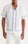 Raga Floral Border Cotton Camp Shirt In White