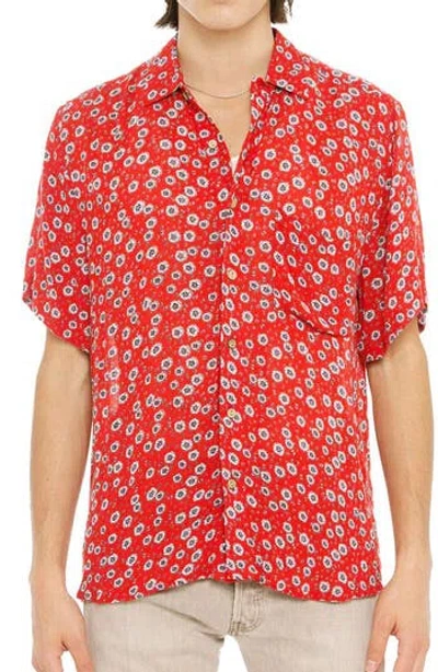 Raga Floral Short Sleeve Button-up Shirt In 088 Red