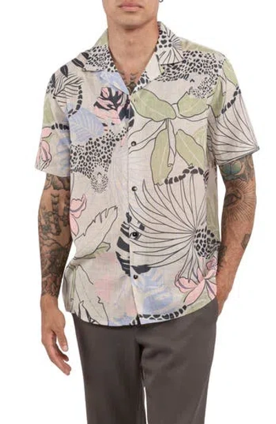 Raga Floral Short Sleeve Button-up Shirt In Beige Multi