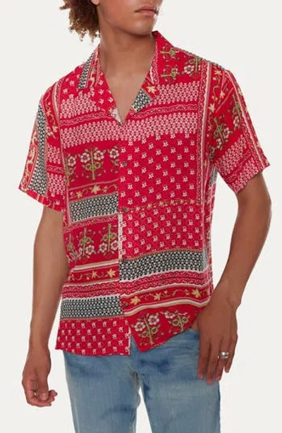 Raga Floral Short Sleeve Button-up Shirt In Fuchsia