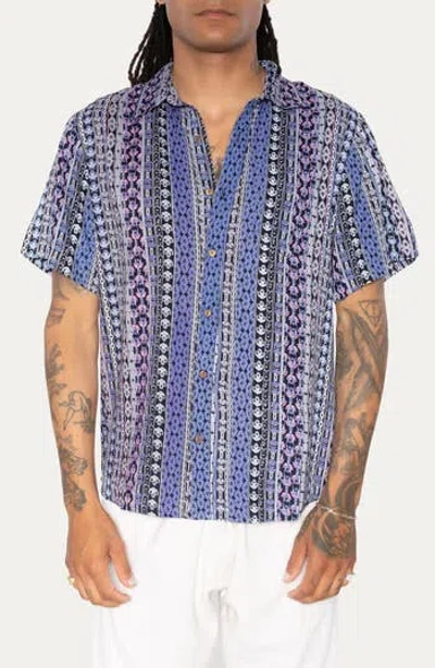 Raga Floral Short Sleeve Button-up Shirt In Navy