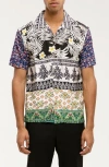 Raga Geometric Floral Short Sleeve Button-up Shirt In Geometric Multi