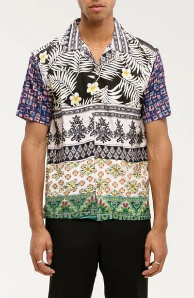 Raga Geometric Floral Short Sleeve Button-up Shirt In Geometric Multi