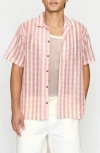 Raga Geometric Open Stitch Cotton Camp Shirt In Pink