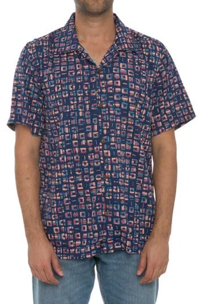 Raga Geometric Print Short Sleeve Button-up Shirt In Blue
