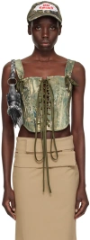 Raga Malak Green Printed Denim Corset In Denim Print