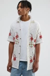 RAGA MAN AGRIM CROCHET BUTTON-DOWN SHIRT TOP IN IVORY, MEN'S AT URBAN OUTFITTERS
