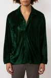 Raga Man Hemang Velour Button-up Shirt In Green