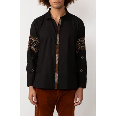 Raga Man Stuvan Embroidered Fair Isle Cotton Button-up Shirt