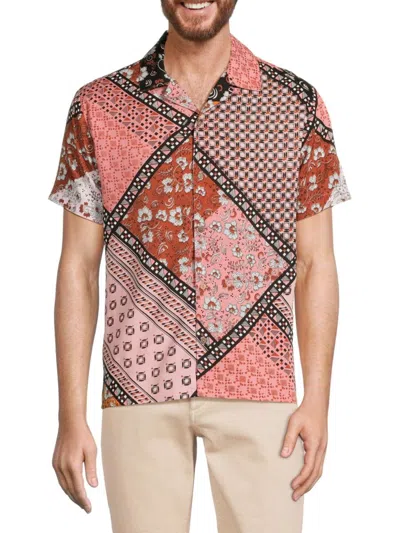 Raga Men's Floral Camp Shirt In Pink Multi