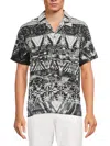 Raga Men's Folk Print Camp Shirt In Black White