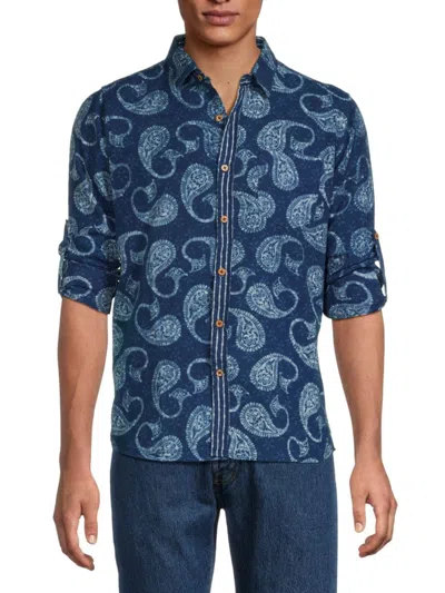 Raga Men's Paisley Roll Cuff Shirt In Navy