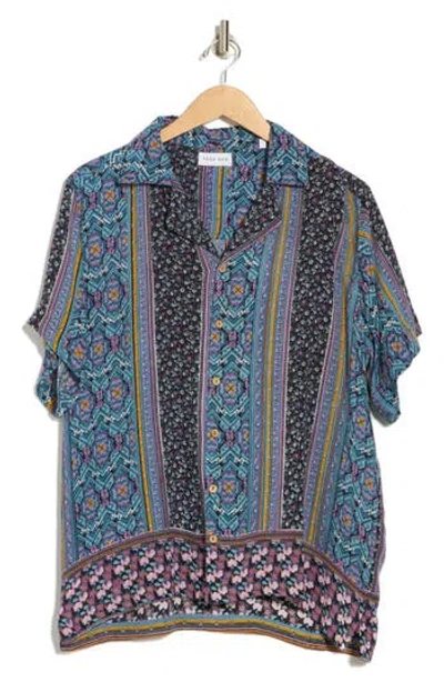 Raga Mix Print Short Sleeve Button-up Shirt In Blue