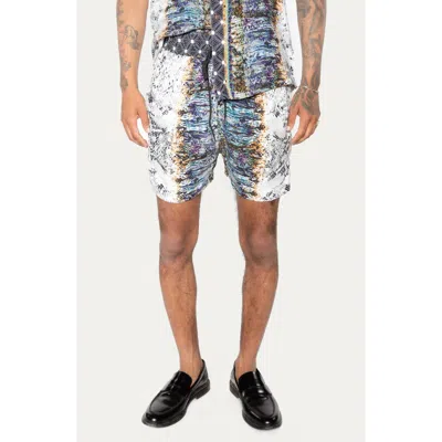 Raga Paint Print Pull-on Shorts In Blue Rust