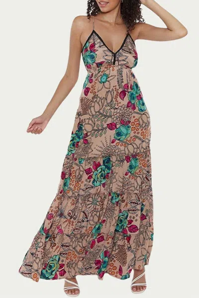 Raga Sapana Tiered Floral-print Maxi Dress In Beige In Brown