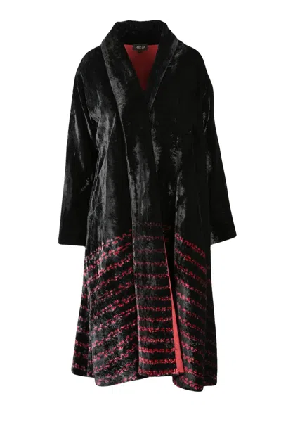 Raga Silk Velvet Overcoat - Black